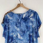 Sheer Lightweight Mesh Mixed Prints Leopard Floral Rhinestone Embellished Tunic Blue Size 1X Photo 11