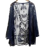 Nina Leonard  Floral Embroidered Mesh 3/4 Sleeves Open Duster Cardigan Large Photo 2