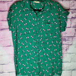 Kori  AMERICA GREEN PINK CHERRY ALLOVER NOVELTY PRINTED BUTTON FRONT TOP SMALL Photo 0
