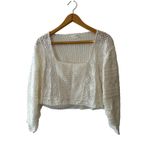 Anthropologie NEW Ivory Mixed Lace Crochet Cropped Sweater Medium Photo 3