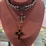 Symbols Of Faith Gold and Burgandy Cross Pendant Necklace Photo 2
