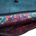 Anna Sui Ann Sui X INC Western Tooled Leather Clutch Teal Turquoise Studded Photo 4