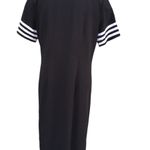 Vintage 90s Classic Black Short Sleeve Sheath Dress White Stripes Brownstone M Size M Photo 1