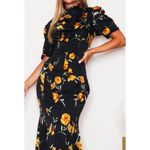 Pretty Little Thing  Black Yellow Floral Puff Sleeve High Neck Midi Dress Size 8 Photo 3