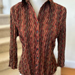 Fred David Vintage Y2K Red Brown Abstract Print Crinkle Long Sleeve Button Down Shirt Photo 0