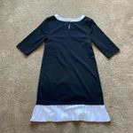Venus Black Dress With White‎ Collar and Ruffle Hem Peplum Business Womens Small Photo 3