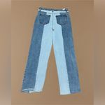 Almost Famous  Two Tone High‎ Rise Jeans 70s Panel Stripe Fray Hem Size 9 Photo 2