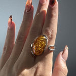 Vintage 925 Sterling Silver‎ & Baltic Amber Ring Sz 8 ADJUSTABLE Silver Photo 0