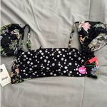 Maaji  Black Bouquet Antonia Puff Sleeve Bikini Top -NWT Photo 4