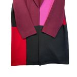 St. John  Patchwork Colorblock Knit Wool Twill Coat in Caviar Ruby Multi Large Photo 3