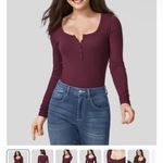Halara  Maroon Ribbed Henley Long Sleeve Slim Fit Top Photo 1