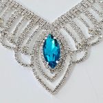 Blue Topaz Crystal Bridal Prom Necklace Set Silver Photo 1