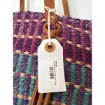 NWT Handwoven Purple & Teal Boho Retro Tote Bag with Leather Straps tassels Photo 4