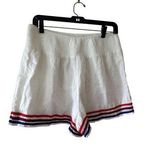 Lovers + Friends White Shorts Red & Blue Stripes Trim Smocked Waist Casual Sz L Photo 0