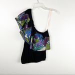 Free People  Black Annka Linen Blend One Shoulder Floral Ruffle Bubble Hem Top Photo 0