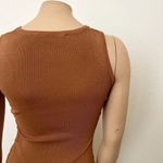 LIONESS [] Military Minds Brown Ruched Crew Neck Mini Dress Stretch Ribbed Sz XS Photo 6