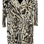 Tahari  Mock Wrap Dress Stretch Career‎ Church Animal Print Black Cream Plus 16 Photo 0