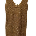 Vicky Moreinis Brown Knit Beaded Swimwear Cover up Dress Beaded Fringe Stretch Photo 0
