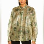 MSGM FOIL Metallic Silk floral Printed Button down Blouse top collar gold 40 / S Photo 0