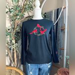 Vintage CB Casual Red Cardinal Embroidered Christmas Top – Size Small Black Photo 4