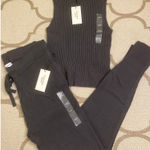 Calvin Klein Jeans  Soft Ribbed Knit Joggers & mockneck top gray SET, size M, NWT Photo 0