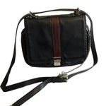 Botkier  black leather crossbody bag with brown trim Flap closure Vintage Photo 0