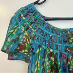 Free People Vintage Teal Blue Floral Short Flutter Sleeve Boho Top Size 1 Small Photo 2