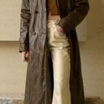 Vintage Studio Works Chocolate Brown Ankle Length Leather Trench Coat Size Small Photo 0