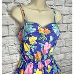 Vintage Gabar One Piece Swimsuit Blue Floral Shorts Size 10/Small Tropical 60s Photo 2