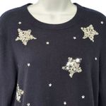 Kate Spade  Navy Blue Silver Sequin Star Constellation Cashmere Sweater sz S / M Photo 8