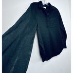 Garnet Hill  Black Linen Button Front Long Sleeve Tunic Shirt size small pocket Photo 5