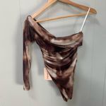 SheIn BAE Women's Summer Tie Dye Printed Asymmetrical Collar Ruched Slim Fit Bodysuit Photo 3