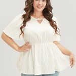 Bloomchic  Plain Geometric Ruffles Short Sleeve Keyhole Neck Blouse Ivory 22-24 Photo 0
