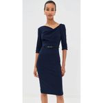 Black Halo NWT Jackie O in Eclipse Stretch Gabardine Belted Sheath Dress 2 $390 Photo 8