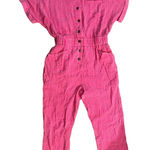 White Birch  Pink Gauze Jumpsuit‎ Button Front Pockets Casual Comfy L Photo 0