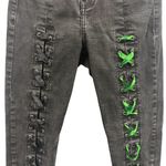 Topshop  Jaime High Waist Moto Extreme Corset Lace Up Skinny Jeans 26 Black Green Photo 1