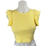ZARA Women's Yellow Rib Knit Short Ruffle Flutter Sleeve Crop Top Blouse Size S Photo 0