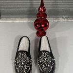 Botkier Black Leather SLOAN Rhinestone embellish Espadrilles Flat Shoes Women 6M Photo 0