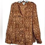 Calvin Klein Women's Geometric-Print Blouse Brown Size XL Long Sleeve Photo 1