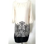 Mossimo Cream Black Satin Feel Drawstring 3/4 Sleeve Lightweight Dress Sz S Photo 0