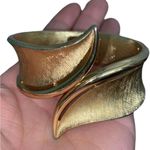 Trifari Singed Crown  Hinge Cuff Gold Tone Bracelet Rare 1960s Photo 2