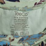 TeeCo Mint Green Floral Print Top Size Large Short Sleeve Cotton Stretch Tee Photo 5