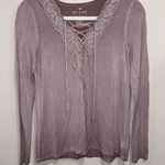 American Eagle  Lavender Ombre Soft & Sexy Floral Lace V neck tee Photo 0