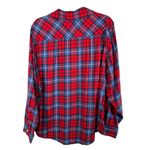 Aerie Women's Size XL Red Blue Plaid Flannel Boyfriend Pajama Button Up Shirt Photo 1