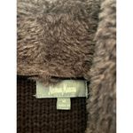 Neiman Marcus  Open Front Knit Cardigan Sweater Women M Faux Fur Hobbit Neutral Photo 1