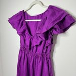 Trina Turk  Out of Office Play Linen Dress Size Small Purple Ruffles Midi Photo 6
