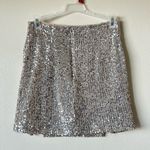 love on a hanger NWT XS Silver Sequin Mini Skirt with Side Slits Sexy Zipper Close Evening Night Photo 6
