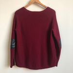 J.Crew Cable Knit Crew Neck Wool Leather Patch Sweater Maroon Red Size Small Photo 3