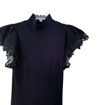 Rebecca Taylor  Black Pointelle Knit Lace Trim Mock Neck Sweater Dress Size M Photo 3