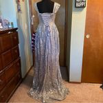NWOT silver sequined sleeveless prom dress lace up back side slit size 2 Photo 2